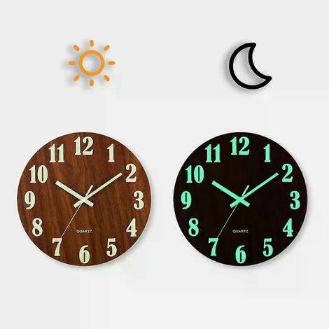 12-Zoll-Wanduhr aus Holz mit geräuschloser Beleuchtung im Dunkeln, nordisches Design, tickfreier Uhr mit Nachtlicht (1/4)