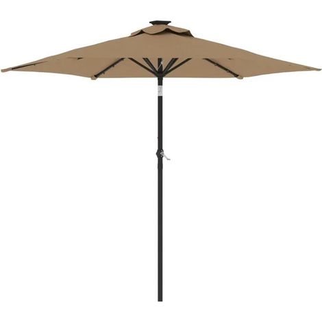 Parasol de jardin avec éclairage LED, mât en acier gris-brun, dimensions : 225 x 225 x 212 cm (1/2)