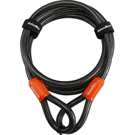 Câble antivol vélo 213 cm x 12 mm – Acier tressé 7 brins – Revêtement PVC imperméable – Double boucle pour cadenas et antivols à disque