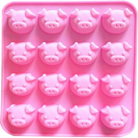 1 Moule en silicone 16 Petits Cochons - Outil de décoration de gâteaux, chocolats et bonbons (17 x 17 x 1,8 cm)-Pink