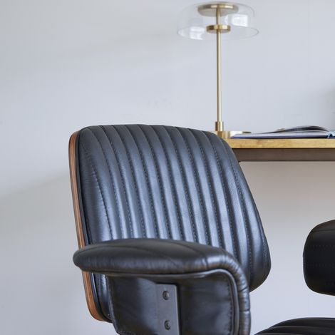 Chaise de bureau en cuir avec accoudoirs en chêne, fauteuil de direction ergonomique à roulettes et hauteur réglable (1/5)