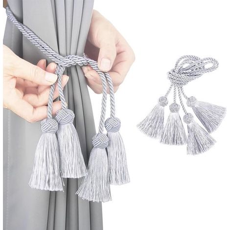 Paquete de 2 cordones y cuerdas ajustables grises para sujetar cortinas. (1/5)