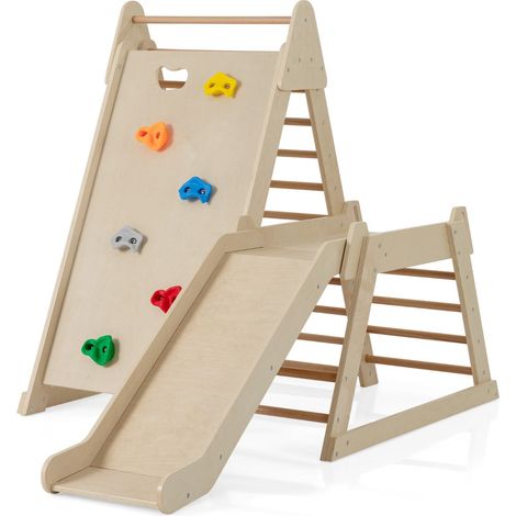 Estructura de escalada interior 105 x 176,5 x 122,5 cm 3 actividades divertidas y seguras fabricada en madera natural 200018849