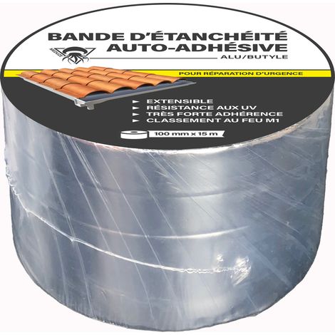Méduze - Bande d’étanchéité autocollante alu/butyle 100mm x 15m - Polyvalente - Flexible - Application facile - Durable (1/4)
