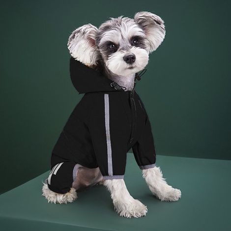 Impermeabile nero taglia L per cani, impermeabile con cappuccio, con fori per le cinghie e nastro riflettente, ideale per cani di piccola e media taglia, leggero e pratico per avventure e passeggiate