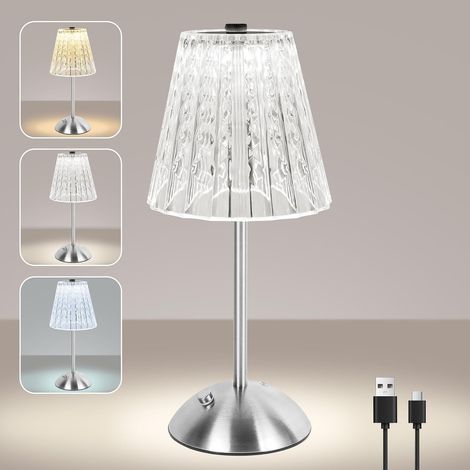 Lampe de table tactile sans fil, 3 couleurs rétro petite lampe de table en cristal LED rechargeable pour chambre à coucher restaurant Cuisine Bar décoration intérieure (1/4)