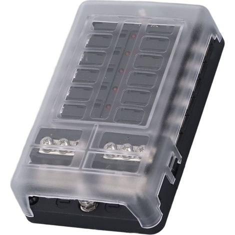 Boîtier à fusibles 12 voies PBT ignifugé avec témoin LED rouge et couvercle étanche, tableau fusibles 12V 24V voiture camion bateau camping-car remorque + 12 fusibles (1/5)