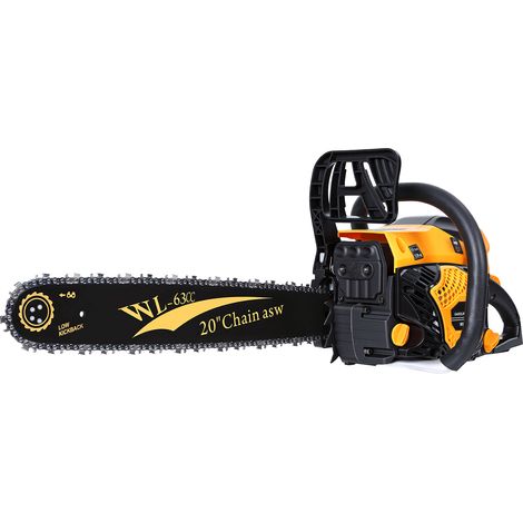FIANAO – Tronçonneuse thermique 63 cc 2 temps, 51 cm – poignée ergonomique, anti-vibrations – pour bois et bricolage – 90 × 27 × 29 cm, jaune (1/5)