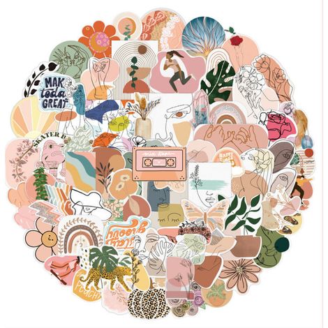 CSPARKV 100 Pièces Boho stickers, Autocollants Imperméable, scrapbook stickers Bohême, Autocollants Boho, pour ordinateur portable, téléphone, bouteille d'eau, skateboard, valise, guitare, tampon (1/4)