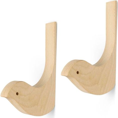 2-teiliges Garderobenhaken-Set aus Holz, 155 mm, helle Textur, Vogelform, zur Wandmontage, geeignet für Wohnzimmer, Schlafzimmer, Badezimmer, Kleiderschrank (1/5)