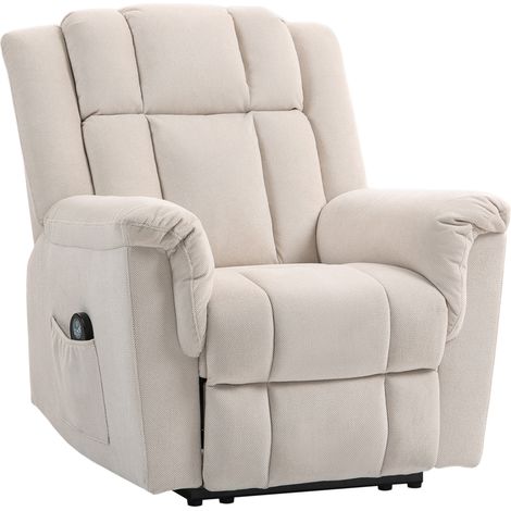Fauteuil massant repose-pieds CAMELIA velours chenille beige (1/5)