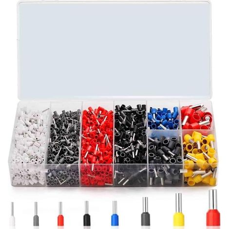 1800 terminales de cable aislados, kit de terminales de conector, 0,5 mm² – 10 mm², terminales de crimpado, casquillos aislados para conexiones de cables eléctricos