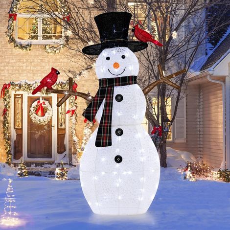 COSTWAY Muñeco de Nieve 127 CM y Pájaros Rojos, Decoración Navideña con Luces LED Blancas Frías, Estacas, Decoración de Navidad para Patio, Jardín, Césped, Interior y Exterior (1/5)