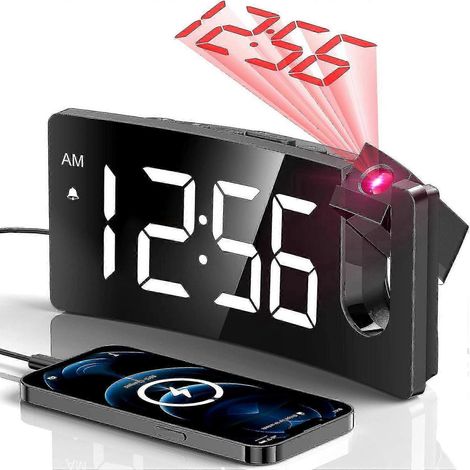 Réveil à projection, horloge numérique avec projecteur rotatif à 180°, réglage de la luminosité sur 3 niveaux, projection numérique rouge-blanc. (1/5)
