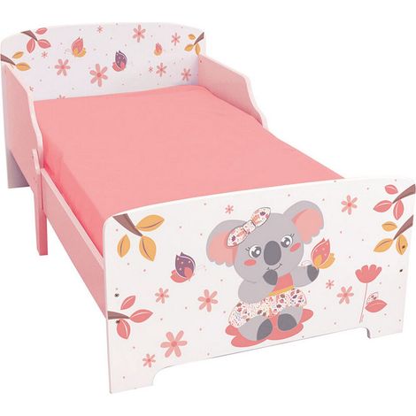 Les Tendances – Lit enfant Cally Mimi Koala 140 x 70 cm – Structure en MDF laqué – Décorations fleurs et koala – Sécurisé avec demi-panneaux latéraux (1/3)