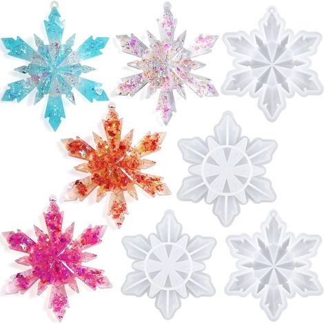 Christmas Snowflake Resin Mold Silicone - 4 Pcs, Christmas Ornaments for Christmas Winter Decoration (1/4)