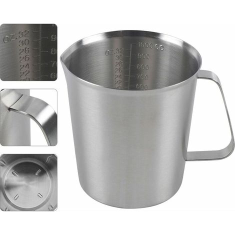 Professioneller 1,0-Liter-Messbecher aus Edelstahl mit Griff und Messskala, großer Krug zum Kochen von Tee in der Küche, 1000 ml