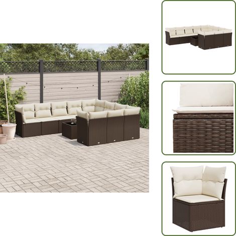 11-tlg. Garten-Sofagarnitur mit Kissen Braun Poly Rattan - Garten Sofagarnitur - Garten Sofagarnituren - Outdoor Sofagarnitur - Sofagarnitur Terrasse