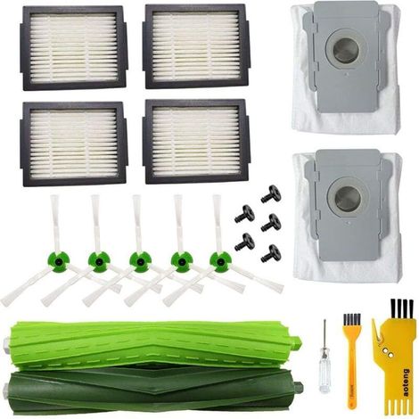 Accessoire pour pices aspirateur pour Robot i7 + E5 E6 E7 i7 + Roomba de Rechange. Lot de 1 brosses en Caoutchouc, 4 filtres Hepa, 5 brosses latrales, 5 vis, 1 Outils de Nettoyage, 2 Sacs. (1/5)