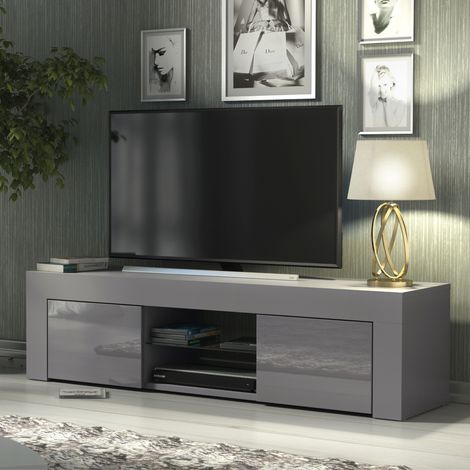 Loom TV Unit - Dark Grey with Gloss Doors - 130cm