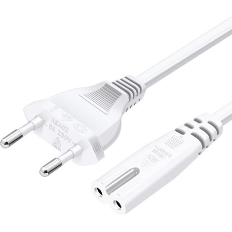 EU Type C to C7 Female Double Socket Power Cable, Straight 1.5m, White