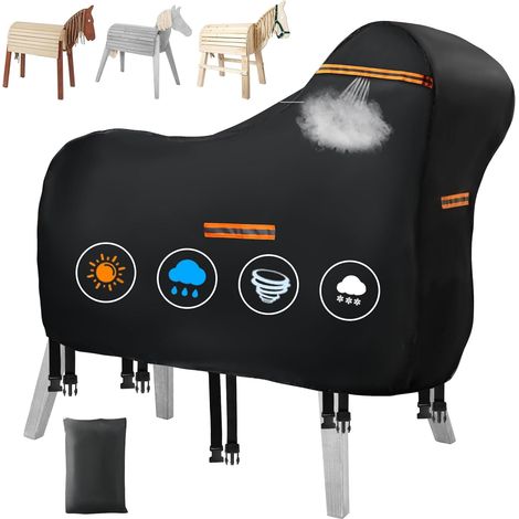 Wooden Horse Protective Cover, Outdoor 420D Wooden Horse Tarpaulin, Waterproof Universal Protective Tarpaulin with Waterproof Band, 5 Bottom Buckles and 5 Reflective Strips (1/5)