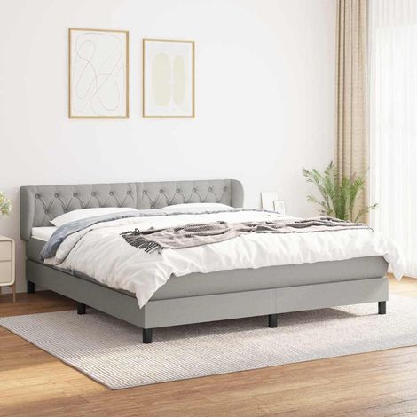 Cama box spring con colchón tela gris claro 160x200 cm (1/5)