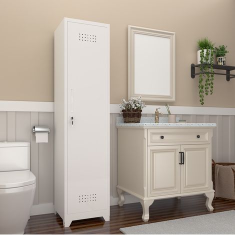 Armadio portaoggetti in metallo bianco 165 cm con serratura, ripiani e asta DESVIAE (1/5)