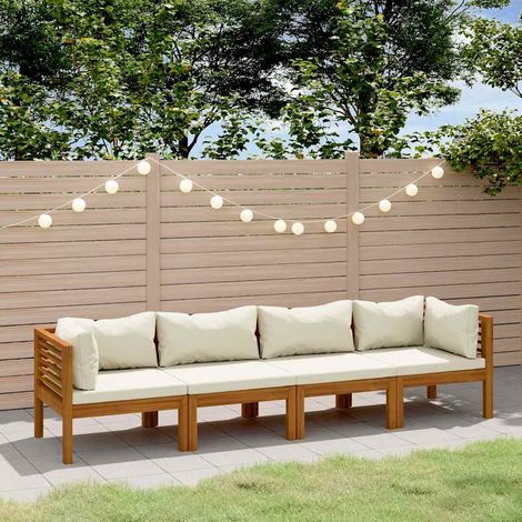 Canapé fixe 4 places de jardin Canapé relax - Banc de jardin et coussin crème Bois d'acacia massif BV801908 - BonneVie (1/5)