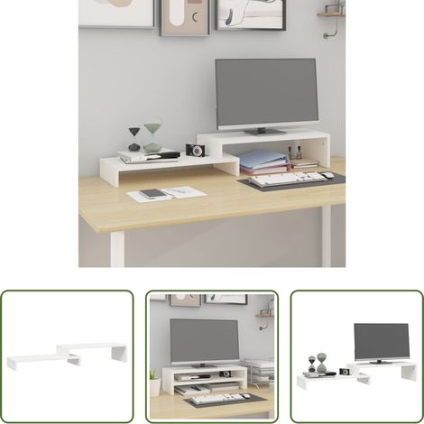 Support écran bois - Support de moniteur Blanc (52-101)x22x14 cm Bois de pin solide (1/5)