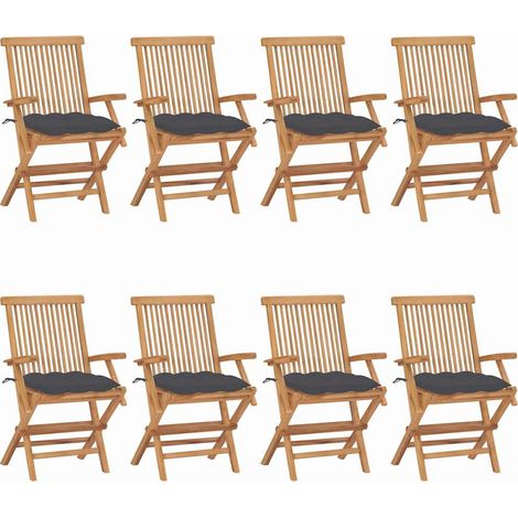 vidaXL Chaises pliantes avec coussins anthracite, 8 pièces, en teck massif (1/5)