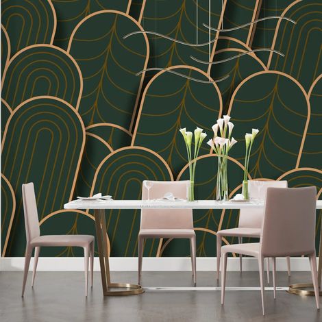 Papier Peint Art & Déco – Arches Dorées sur Fond Vert - 150 x 250 cm (1/2)