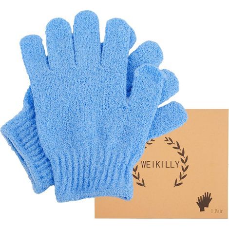 Guantes de ducha, 1 par de guantes exfoliantes de bambú natural para cuerpo, rostro y manos (azul), (1/5)