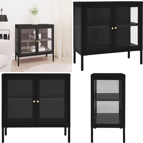 Sideboard Schwarz 70x35x70 cm Stahl und Glas - Sideboard - Wohnzimmermöbel - Eckschrank - TV Stand - Schwarz - Home & Living (1/5)