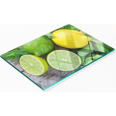 Dekoratives Küchenschneidebrett aus Glas, Limette und Zitrone, 80 x 52 cm (1/5)