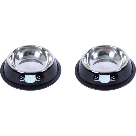 Set di lettiera per gatti in acciaio inox con ciotole antiscivolo per animali domestici - 2 pezzi - 15,515,54,5 cm - Nero (1/5)
