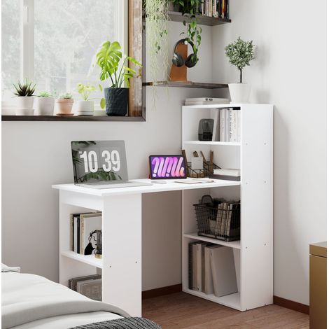 MEUBLIV Scrivania con scaffale 120x55 cm bianca – tavolo PC con vani aperti (1/5)
