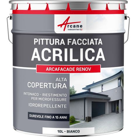 Pittura acrilica per esterni: per facciate esterne e stucco - ARCAFAÇADE RENOV - 10 L (+ o - 60 m² in 1 strato) Bianco - ARCANE INDUSTRIES