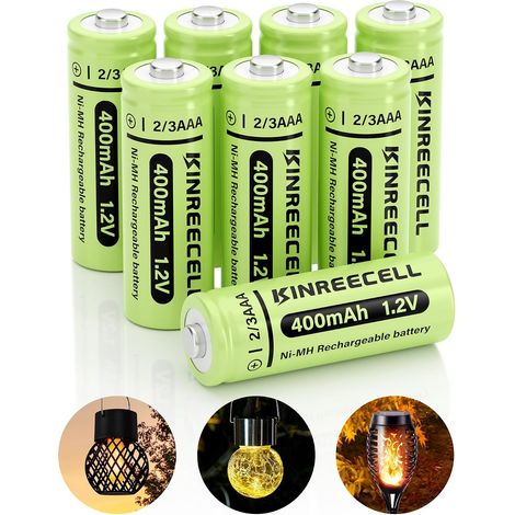 Pile Solaire Rechargeable 2/3AAA 400 mAh 1,2 V, modèle Non AAA Faible autodécharge, lot de 8 piles solaires 2/3AAA pour lampes solaires d'extérieur (1/5)