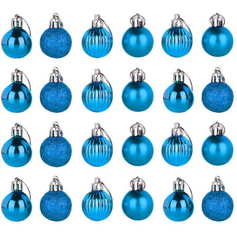24 boules de Noël suspendues en plastique de 4 cm, décorations de Noël (bleu clair)-44cm-Blue (1/2)