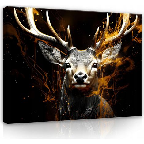 tableau cerf abstrait noir grand salon 100x70 (1/3)