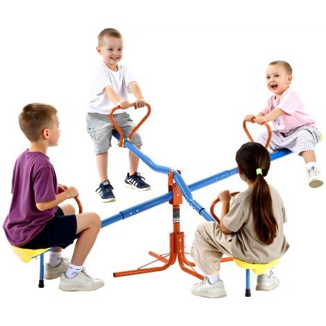 Balançoire à Bascule, Capacité de Charge 49,9 kg par Siège, avec Poignées Confortables, Pieds de Support 4 Broches, Équipement de Jeu Extérieur, Rotation à 360°, pour 4 Enfants de 3 Ans et Plus (1/3)