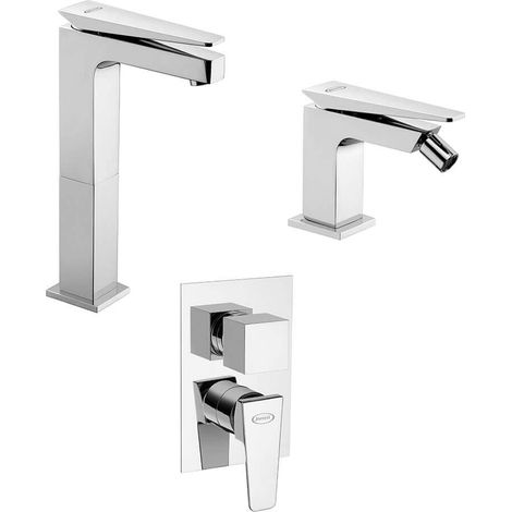 Set miscelatori lavabo alto + bidet + incasso doccia con deviatore Jacuzzi rubinetteria Beam per piletta click clack (1/5)