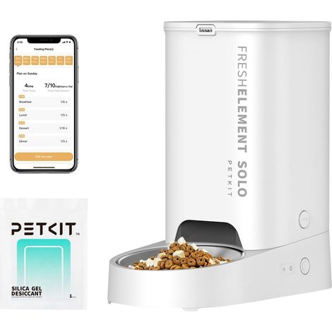 PETKIT Distributore automatico di cibo per gatti e cani, 2.4G WiFi 3L, connesso tramite app, con ciotola in acciaio inossidabile, fino a 10 pasti al giorno, doppia alimentazione (bianco chiaro) (1/5)