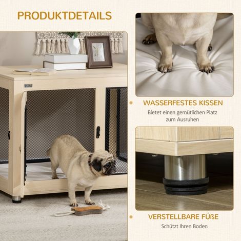 Cage pour chien moderne, verrouillable, 2 portes, 94 x 60 x 71,5 cm, bois naturel et noir, niche robuste pour animaux. (1/5)