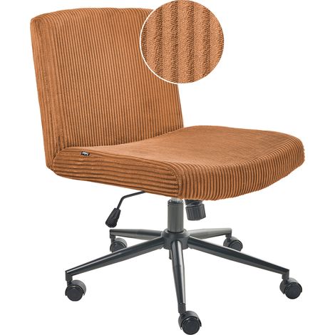 Silla de escritorio giratoria con tapizado de pana asiento ancho neumático inclinable para oficina en casa marrón dorado Geddes (1/5)