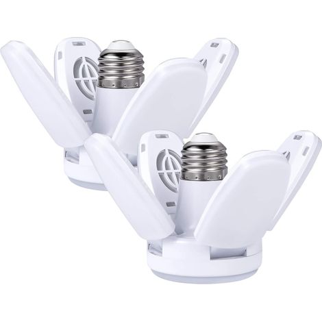 2 luces LED de 28 vatios para garaje - Diseño mini - Modelo ajustable con casquillo E26 - Luz diurna ultrabrillante de 6500 K - Ideal para bancos de trabajo, porches y sótanos. (1/5)