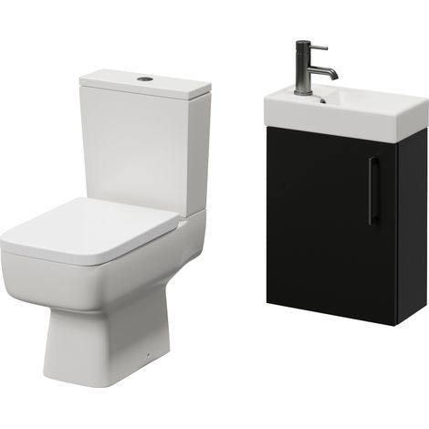 Napoli Cube Matt Black 400mm Single Door Wall Mounted Vanity Unit and Toilet Suite with Align Basin - 400mm - Gunmetal Grey 160mm Handle