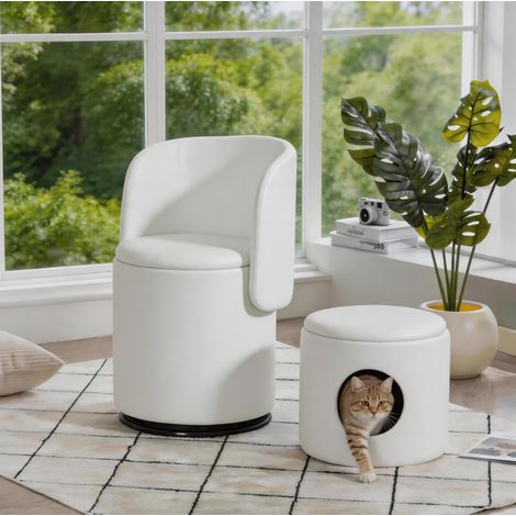 Silla giratoria 360° de terciopelo con almacenamiento integrado, blanca, 42 x 42 x 75 cm DESVIAE (1/5)