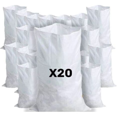 20 Sacs à Gravats, 55 x 95cm, 55kg, Résistant et Réutilisable, En polypropylène tissé blanc, Sable, Terre, Gravier, Jardinage, Chantier, Déchets de constructions (1/4)